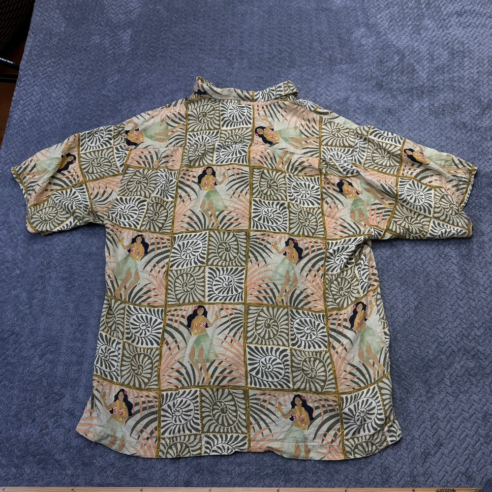 Tommy Bahama Hula Girl Shirt Mens L Beige Silk Tropical Camp Relax Fit - Picture 4 of 10